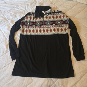 Geometric Pattern Long Sleeve Polo Shirt